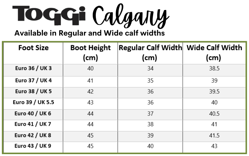 Toggi Calgary Boots Size Guide